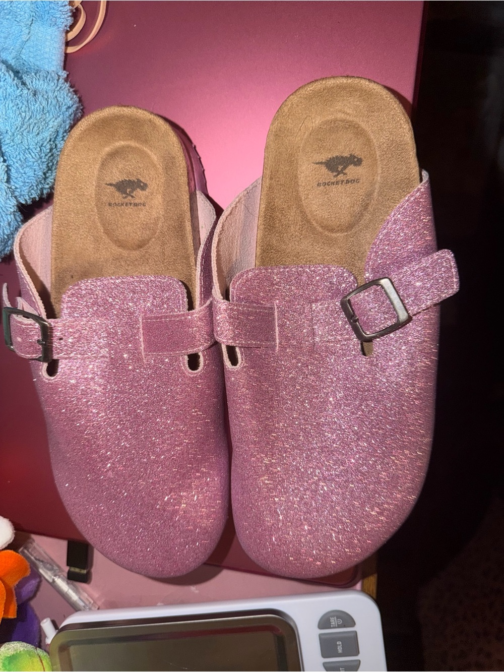 Rocket Dog Slides pink glitter size 4 girls